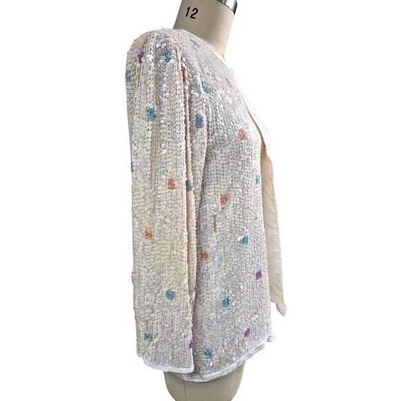 Vintage 90s Scala Silk Sequin Polka Dot Evening Jacket - Size M - Picture 5 of 10